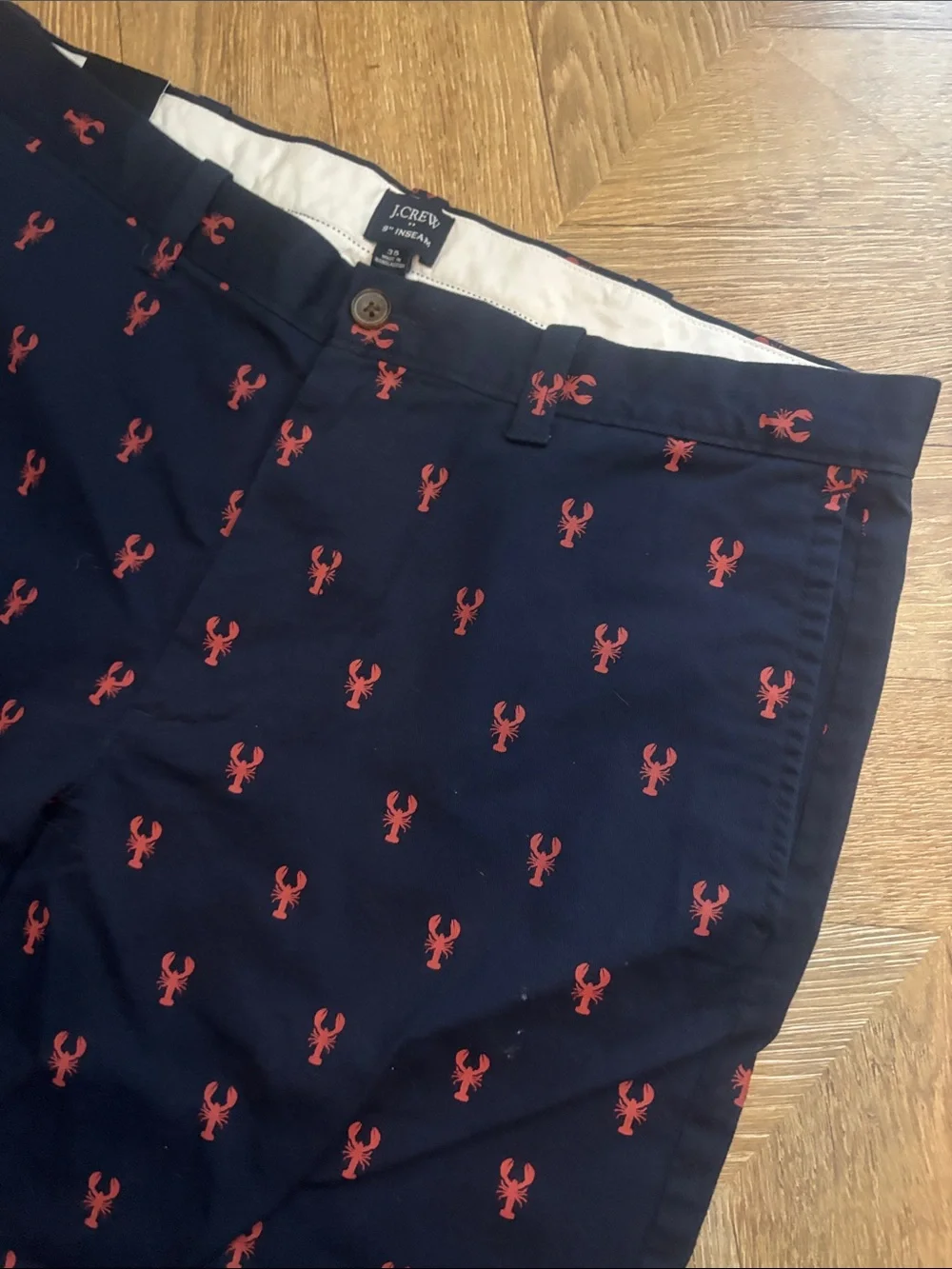 NWT J. Crew Navy Shorts with Red Lobster Motif - Size 35”